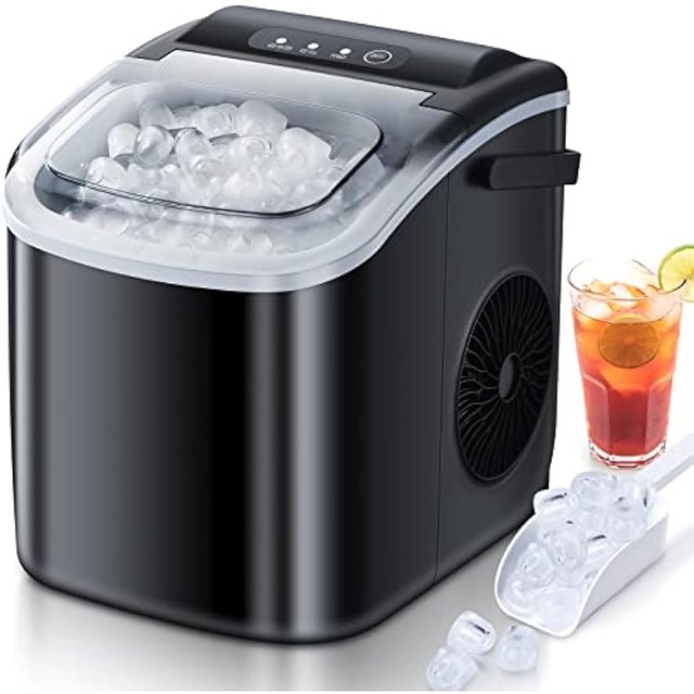 Countertop Ice Maker, Ice Maker Machine 6 Mins 9 Bullet Ice, 26.5lbs/24Hrs, Portable  Ice